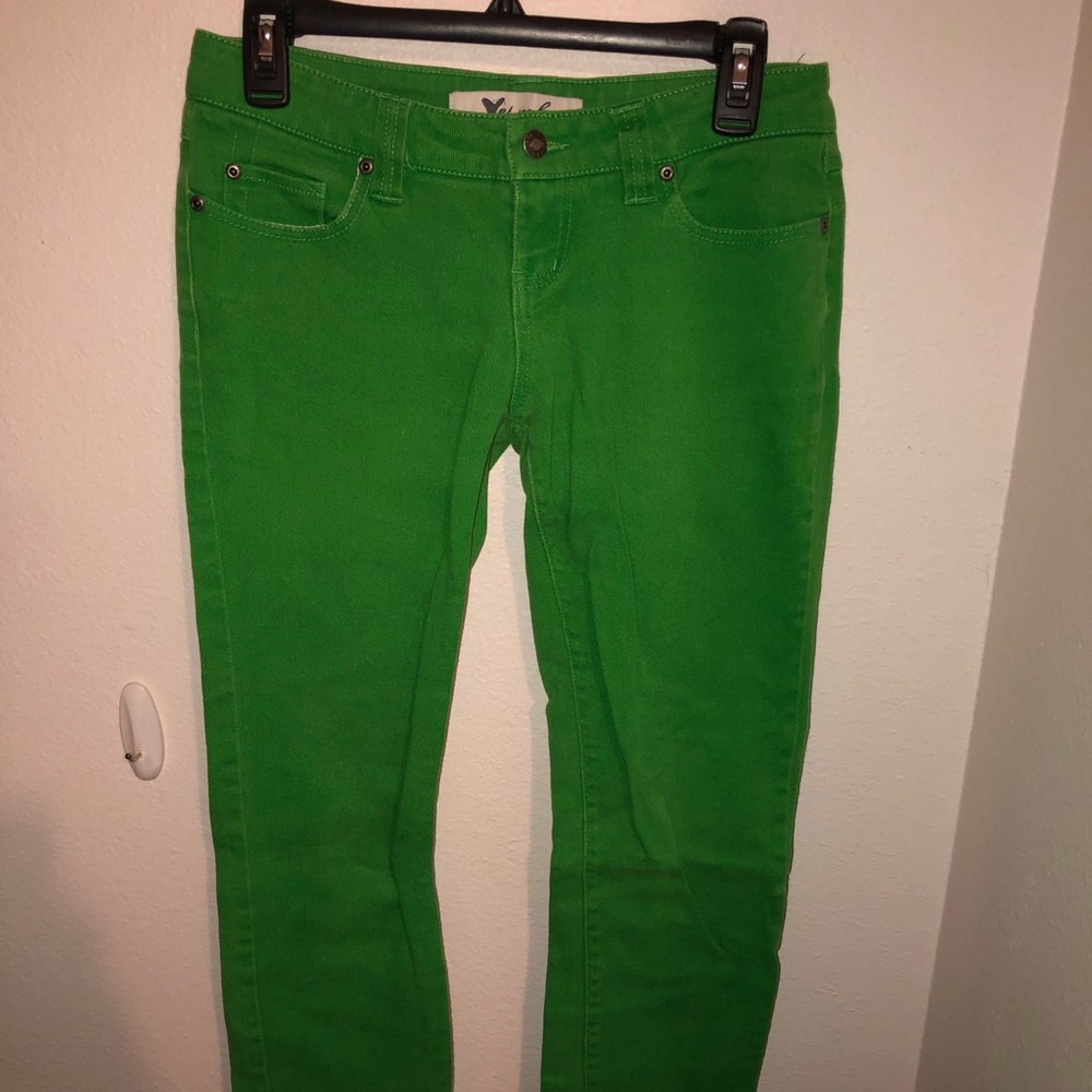 Green straight leg jeans
